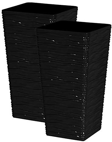Panache Wave Tall Gloss Plastic Planter - Black, Set of 2 - 55cm (H) x 29cm (Dia) - Suitable for Indoor or Outdoor Use.