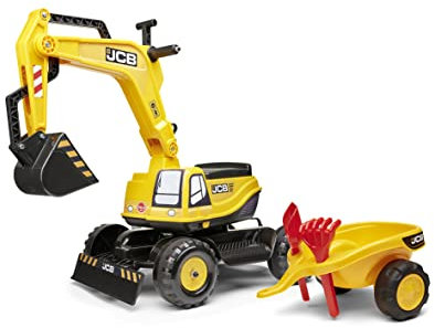 Falk JCB Bagger mit Anhänger und Bauhelm-Für 3 Jahre alt Kabine-Drehsitz-Öffnungssitz anpassbares Kennzeichen-135A, 135A.