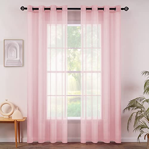MIULEE Voile Vorhang mit Ösen transparent 140x215 cm 2er Set Rosa | Transparente leichte Voile Gardine als Ösenschal für Wohnzimmer und Schlafzimmer, lichtdurchlässig, luftig, dekorativ