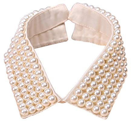 JHD Damen Vintage handgemachte Perlen Faux Perlen Schichten Lätzchen Revers gefälschte Kragen Schmuck abnehmbare Halskette Choker Stoff Zubehör