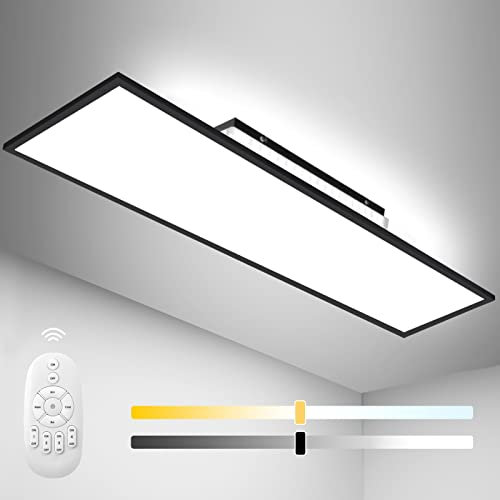 Lámpara de Techo 120x30cm con Mando a Distancia, Plafón LED con Luz Trasera, Luz de Techo 55W Regulable (Blanco Cálido/Natural/Frío), Panel LED Rectángulo para Oficina, Garaje, Salón