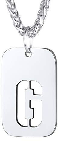 Bandmax Dog Tag con Inicial de Nombre Cadena Militar Hombre Acero Quirurgico Colgante Identificativa Letra G Platino