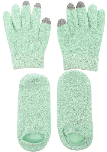 Moisturizing Gel Socks Gloves Set Spa Gloves and Socks Set Gloves Winter Socks for Dried Cracked Feet and Hands Green