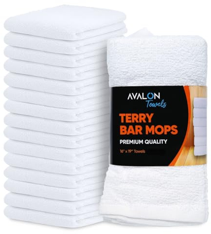 Avalon Towels Terry Bar Mop Towels (Value Pack of 12) Size 16x19 – Absorbent and Durable, Multipurpose Cleaning Rags, Cotton Cleaning Cloths, Terry Cloth Rags, Reusable Shop Rag