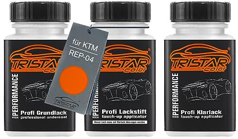 TRISTARcolor Vernice per moto Kit stilo di ritocco per KTM REP-04 Orange Vernice di fondo vernice di base vernice trasparente ognuno 50ml