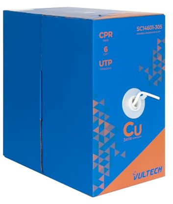 VulTech SC14601-305 Bobina Matassa Lan Categoría 6 UTP 305 metros 23 AWG CU CPR PASS LSZH Red de Cable Ethernet Sistema de Alta Velocidad 1 Gbps Cat6 100 ohmios, RAM pura 10/100/1000Mbps