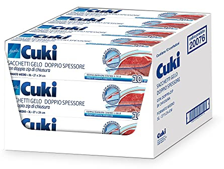 Cuki Sacchetti Gelo Doppio Spessore, 27x24cm, 12 Confezioni, 120 Sacchetti