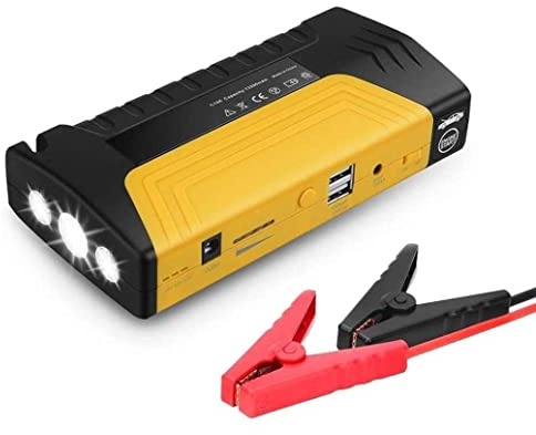 Mediawave Store - Démarreur d'urgence automatique 300A, Power Bank 15000mAh, Kit multi-fonctions avec câbles universels, lampe de poche LED et étui rigide