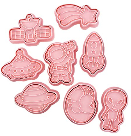 WEGOO Emporte-pièces étoiles, Ensemble d'emporte-pièces sur Le l'espace, 8 pièces fusée, planète, Lune, Navette Spatiale, dirigeable, ovni et Astronaute Moule à Biscuits pour Fournitures