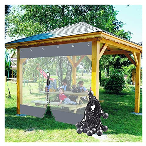 WBBML Wasserdichter Vorhang Thermisch Isoliert mit 10 Bungee-Bällen Trennwand aus PVC-Kunststoff zum Garten, Deck, Pavillon, Anpassbar (Color : Clear Gray, Size : 7.5x3m)