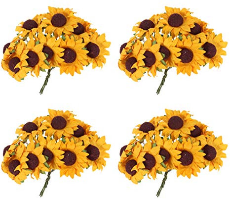 Cabilock 100 Stücke Künstliche Sonnenblumen Kopf Blumenköpfe zum Basteln Kunstblumen Kunstrose Dekoblumenset Basteln Hochzeit Brautstrauß Blumenköpfe Deko für DIY Blumensträuße Braut Zuhause