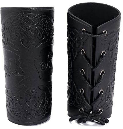 GORGECRAFT 2PCS Brazalete de Cuero con Patrón de Árbol de la Vida Brazaletes de Muñequera Protectores de Brazo Protector de Brazo Hebilla de Tiro con Arco Brazaletes de Cuero Unisex Brazalete(Negro)