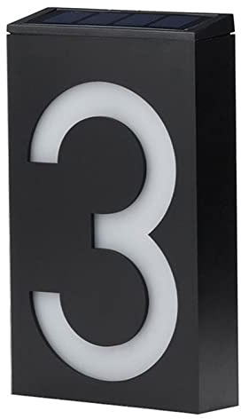 LED Solar House Number Light Illuminated Outdoor Plaques Wall Art Address Plate for House Hotel Store Yard Street Garage Gate(Digital 3)