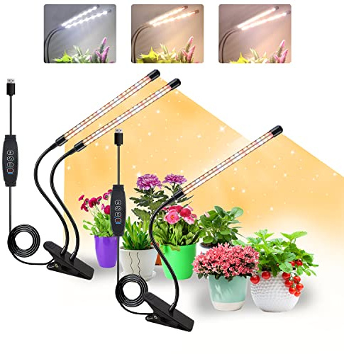 COKOLILA 2 pièces Lampe pour Plantes, 240 LEDs lumière à spectre complet, 3000K 5000K 660nm pour plantes d'intérieur avec minuterie 3/9/12H, 3 modes, idéal pour les petites plantes (sans adaptateur)