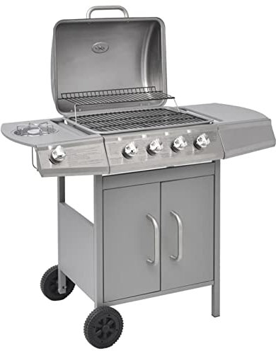 Gasgrill 4+1 Brenner, XIAOGUANG Grill Gas, Gas Tischgrill, Tischgasgrill, Kombigrill, Grill Für Balkon, Grillstation, Silbern