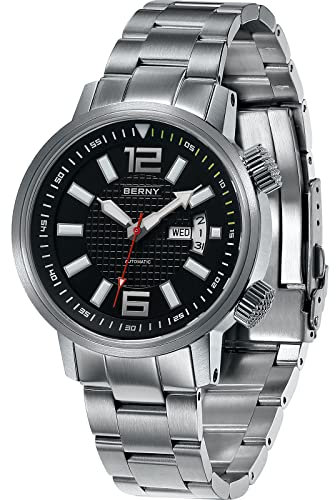 BERNY Automatische Mechanische Taucheruhr Für Herren Selbstaufziehend Sport-Edelstahl-Armbanduhr Wasserdicht 20 ATM Saphirglas Kratzfest Super Hell