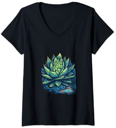 Damen Agave Titanota Royal Agave Kreide Agave Sukkulenten Pflanzen T-Shirt mit V-Ausschnitt