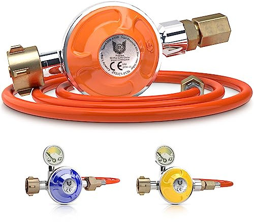 BBQ Chief Gasdruckregler Basic - 50mbar, 1,5kg/h, 1/4 Zoll, mit 100cm Gasschlauch, Propan - Gasregler, Druckminderer, Niederdruckregler, Druckregler für Gasgrill, Grill, Camping, Gasflasche