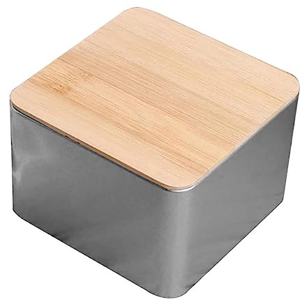 Warmhm Biscuit Tins Storage Airtight Grey Biscuit Cake Storage Case Bamboo Lid Container