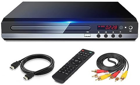 FIGGRITID Lecteur DVD 1080P HD Lecteur DVD de Salon avec Boîtier pour Téléviseur, Lecteur DVD CD-Disk Toutes Zones, Sortie Audio-Vidéo, Lecteur EVD - Prise EU, Noir