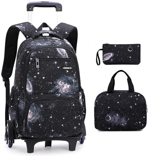 3pcs Sac à Dos Roulette Enfant Cartable Scolaire roulettes Garcon Fille Sac Roulette Scolaire Trolley Enfant Primaire Secondaire Cartable Roulette CM CE Bleu 31x16x45cm