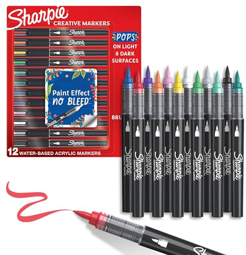 Sharpie Creative Markers, Water-Based Acrylic Markers, Brush Tip, Assorted Colors, 12 Count