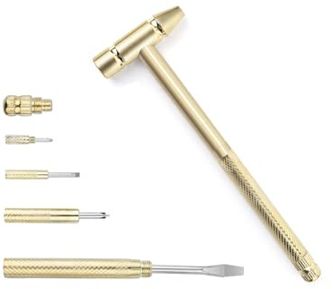 LANDIBO 6-in-1 Micro Mini Multifunctional Anti-Corrosion and Anti-Rust Copper Hammer and Screwdriver Hand Tool, Mini Screwdriver Hammer is perfect for opening walnut repair drone phones (Yellow)