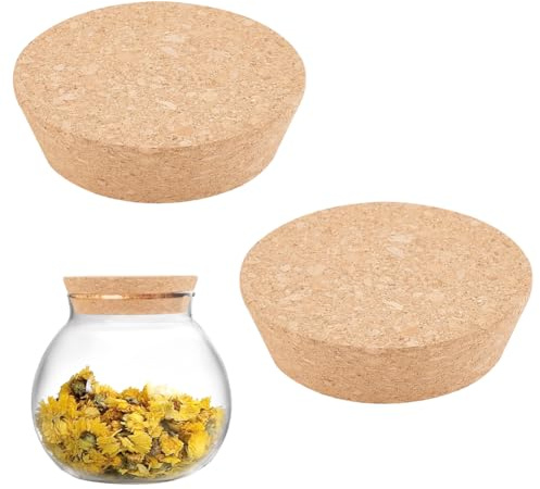 AHANDMAKER 2 Stück Große Korkdeckel Für Gläser, Flaschenverschlüsse Aus Kork, Natürlicher Weicher Holzkorken, Ersatzkorken Für Einmachgläser, Einmachgläser Und Töpferwaren, 3.58x3.03x0.98 Zoll