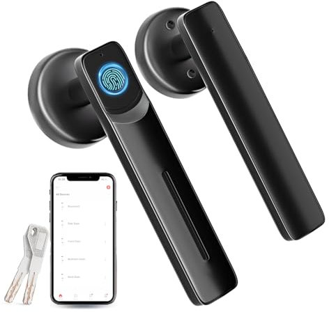 Fingerprint Door Lock with Smart APP,Fingerprint Door Knob,Biometric Door Knob Keyless Entry Door Lock with Tuya for Home/Bedroom/Office/Apartment/Airbnb Black