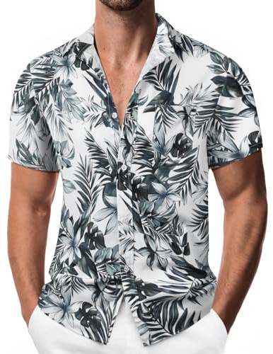 Suwangi Hombre Hawaiana Camisa de Verano Funky de Manga Corta Camisa Causal Playa Tropicale Palma Transpirable Ligera