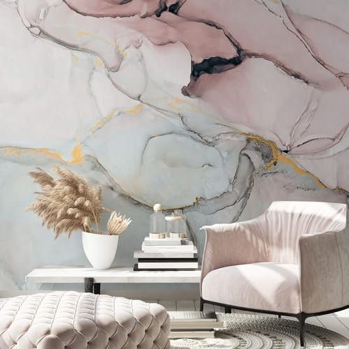 UNIK Nordic Vliestapete XXL, 300x250cm, Steintapete in Marmor-Design, Wohntapete mit Stein Motiv in Rosa-Grau, Fototapete für Wohnzimmer, Mustertapete in Premium Qualität, Tapete Made in Germany