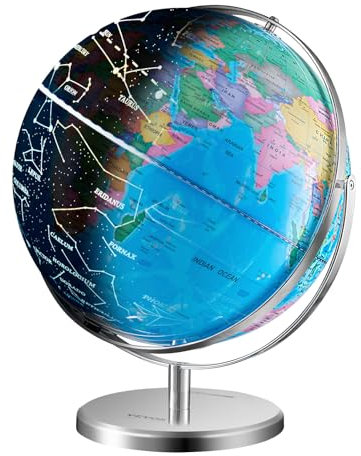 VEVOR Globe terrestre lumineux avec support, 330,2 mm, globe éducatif avec base stable métal lourd, veilleuse LED constellation imprimée HD, rotation pour apprentissage en classe enfants (en anglais)