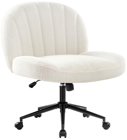 IWMH Schneidersitz Bürostuhl Ohne Armlehnen, mit Breiterem Sitzfläche | Höhenverstellbar Drehstuhl mit Rollen, Ergonomischer Schreibtischstuhl mit Stoffbezug, für Büros und Schlafzimmer, Weiß