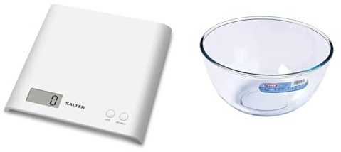 Salter 1066 WHDR15 Arc Kitchen Scale – Digital Food Weighing Scales For Precise Cooking/Baking & Pyrex Glass Bowl 3.0L, pack of 1