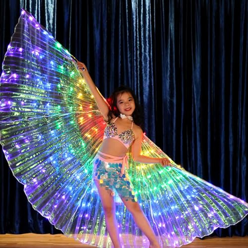Ragyzity LED-Isis-Flügel, leuchtende Bauchtanz-Kostüme mit Stäbchen, LED-Schmetterlingsflügel, LED-Engelsflügel, leuchtende Flügel für Karneval, Bühne, Halloween, Weihnachtsfeier (Kinder bunt)
