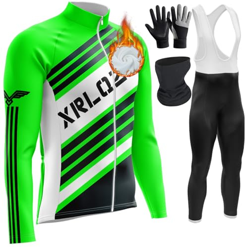 Herren Radtrikot Set Fahrradbekleidung Set, Winter Radtrikot Set Fleece Rennrad Trikot Herren Set,Langarm Fahrradtrikot