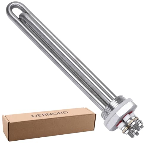 DERNORD 24V 600W Heizelement 1 Zoll DN25 BSP Heizstab Edelstahlflansch with Silikonring Doppel U Typ