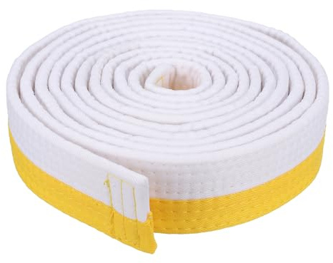 PATIKIL Cintura di Rango Colorata Taekwondo 1.6 x9.8Ft 3 m, Cintura da Judo Karate in Poliestere per l'Insegnamento e la Pratica dell'Istruttore, Bianco&Giallo