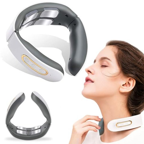 Nackenmassagegerät, Intelligentes Nackenmassagegerät mit 42°C Wärmetherapie, 6 Modi 9 Intensitätsstufen Tragbares Nackenmassagegerät für Zuhause Büro Reise