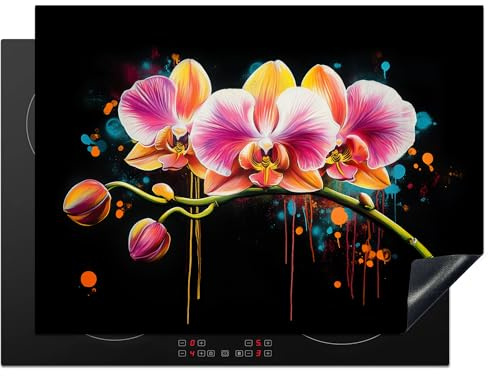 KitchenYeah© Protège Plaque Induction Deco Cuisine Accessoire Pratique | 71x52 cm - Protection De Vitroceramique Kitchen Gadget Orchidée - Graffiti - Coloré - Fleurs - Abstrait