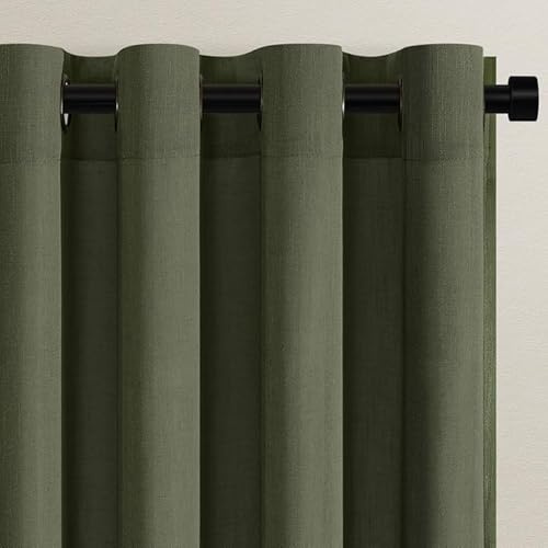 Topfinel Vorhänge Grün für Modern Wohnzimmer Schlafzimmer Kinderzimmer Gardinen mit Ösen Vorhänge Fenster Vorhang Leinen Halbtransparent Ösenvorhang 140x240 cm (B x H) Gardine Schlaufenschal 2er Set