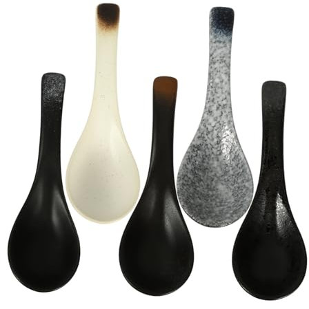 ROMISBABA 5pcs Ceramic Soup Spoon Japanese Style Soup Spoons Stylish for Ramen Dumplings