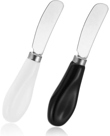 2 Stück Butter Messer, 13 cm Streichmesser mit Ergonomischem Keramikgriff, Kleine Messer Set für Dips, Käse & Marmelade(Schwarz & Weiß)