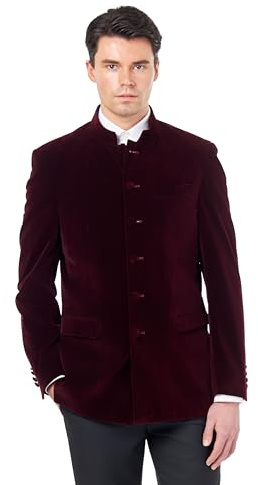 Men’s Velvet Smoking Nehru Jacket Classic Chinese Grandad Collar Wedding Party Blazer