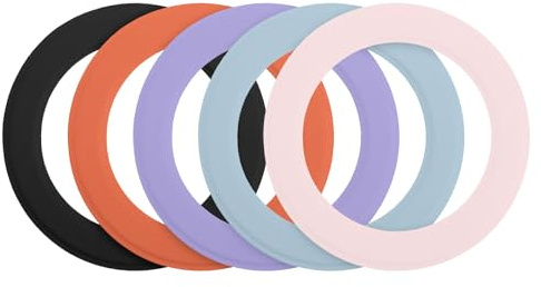 sourcing map Magnetic Sticker Ring, 5Pcs Universal Magnetic Adapter Ring Leather Magnet Wireless Charging Conversion Kit for Mobile Phone Case Wireless Charger (Black+Orange+Pink+Purple+Blue)