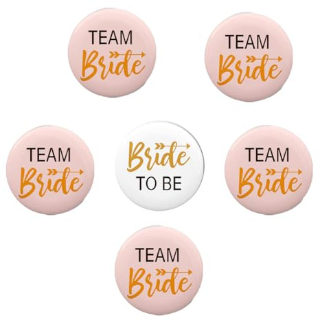 BIRLOZA Team Bride, JGA Buttons, JGA Accessoires Frauen, Buttons anstecker Junggesellinnenabschied Accessoires und Hochzeitsfeier Party Polterabend (Pink, 6 Stücke)