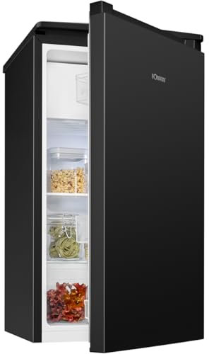 Bomann® Frigorifero con congelatore | 91L | frigorifero piccolo | 2 ripiani | scomparto per verdure | fermata della porta intercambiabile | 0°~ 8°C | mini frigorifero | frigorifero nero | silenzioso |