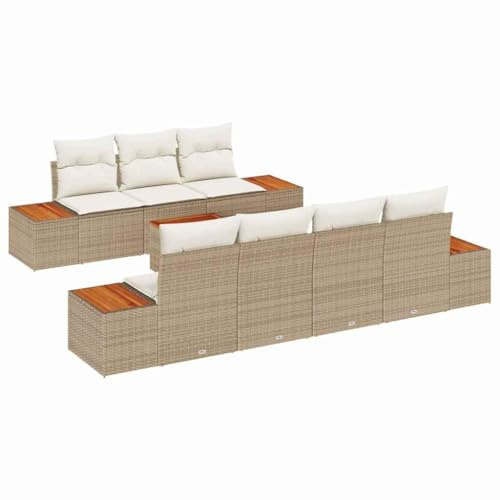vidaXL 8-delars trädgårdsoff-set med kuddar Beige polyrotting akacia | Justerbara fötter Väderbeständig Perfekt för balkong och modern utemöbel modulär soffa patio sittplats lyx