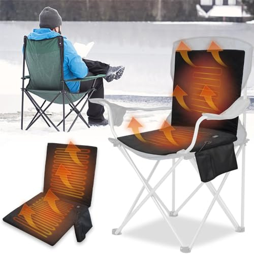 Rppiup Foldable Heated Seat Pad, 3 Power Levels Heated Seats for Car with Backrest, Portable Heated Camping Chair for Indoor Outdoor Camping, USB Seat Cushion for Winter, Charger Not Included (Black)