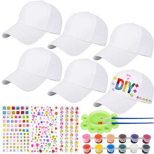 Hpbaggy 6 Pezzi Cappellini da Baseball per Bambini, Berretto Graffiti Fai da Te, Bianco Cappellino da Baseball per Bambini, Cappelli e Cappello con visiera Regolabile e Ragazzi e Ragazze